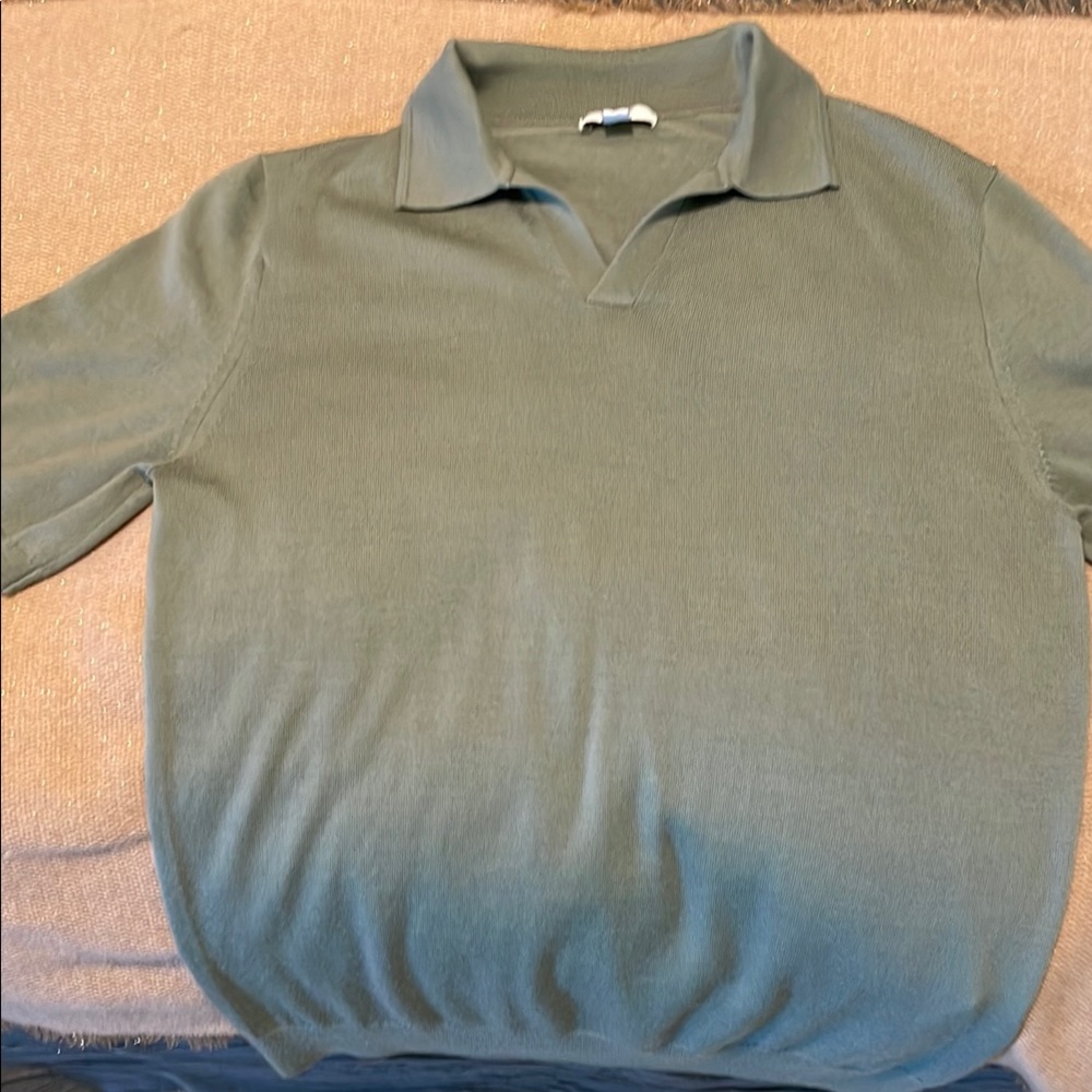 Reiss Green Short Sleeve Collared Knit Blouse Size Medium